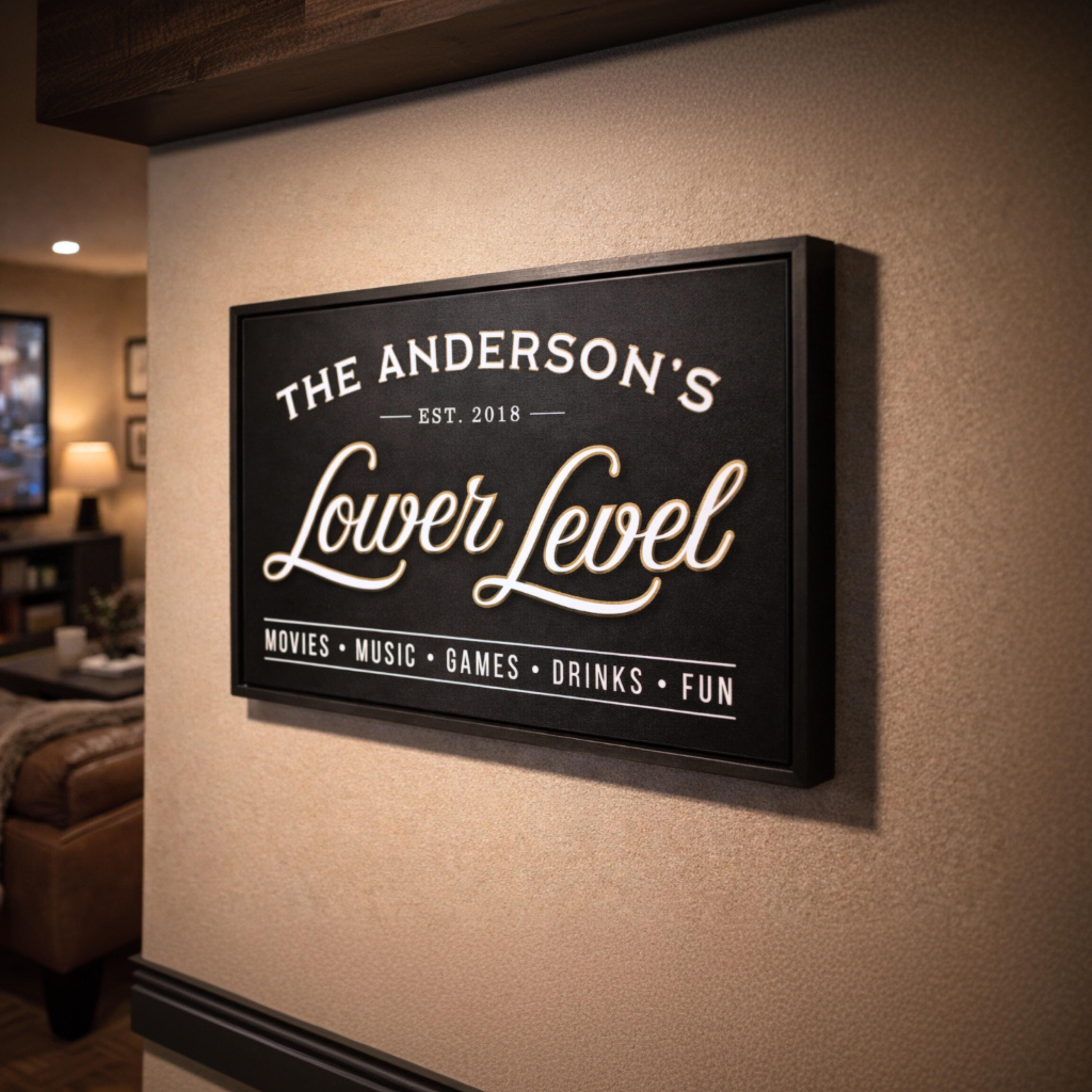 Multimedia Room Sign Lower Level Sign, Personalized Family Media Room Sign, Custom Basement ...