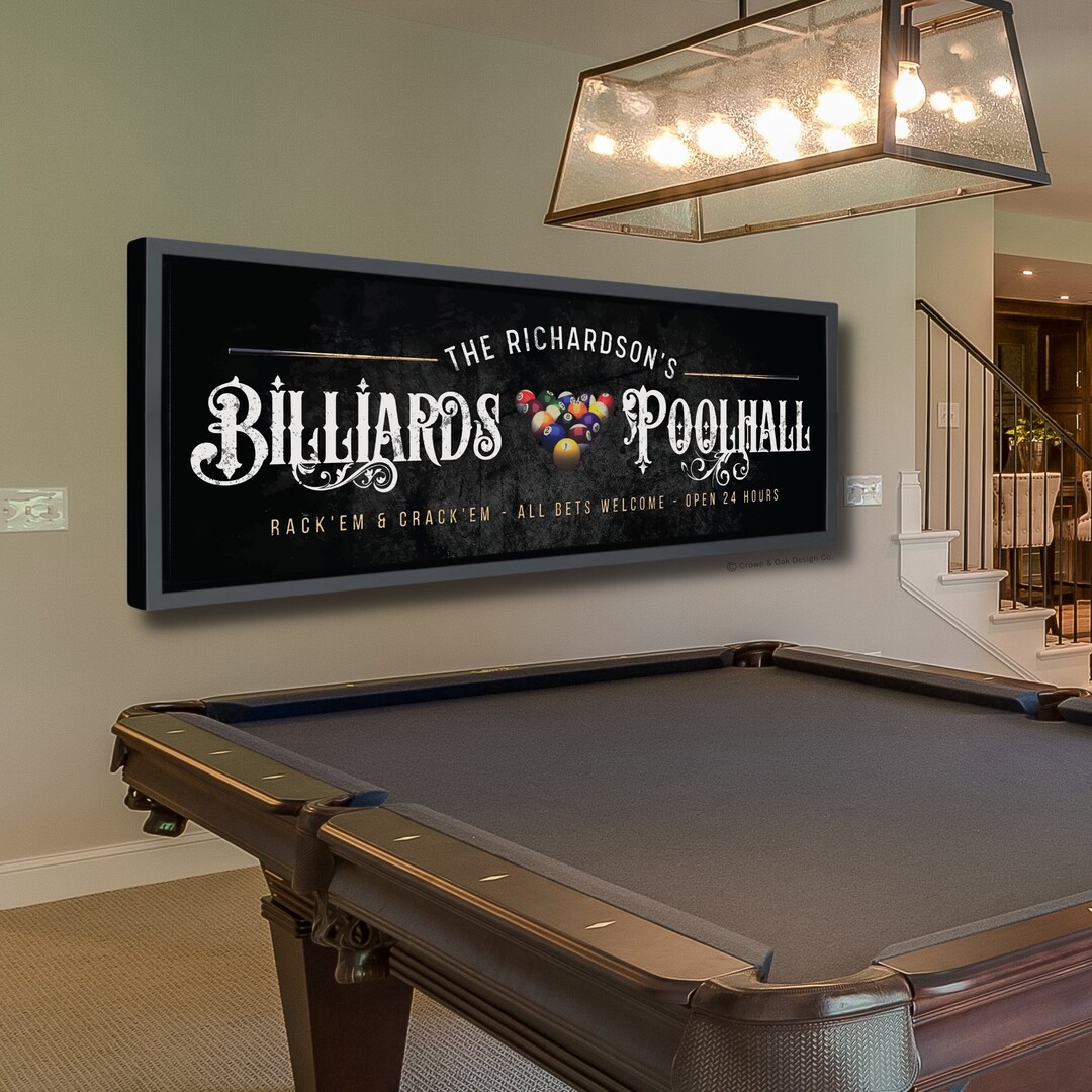 Billiards Sign Personalized Poolhall Sign for Game Room Basement Wall