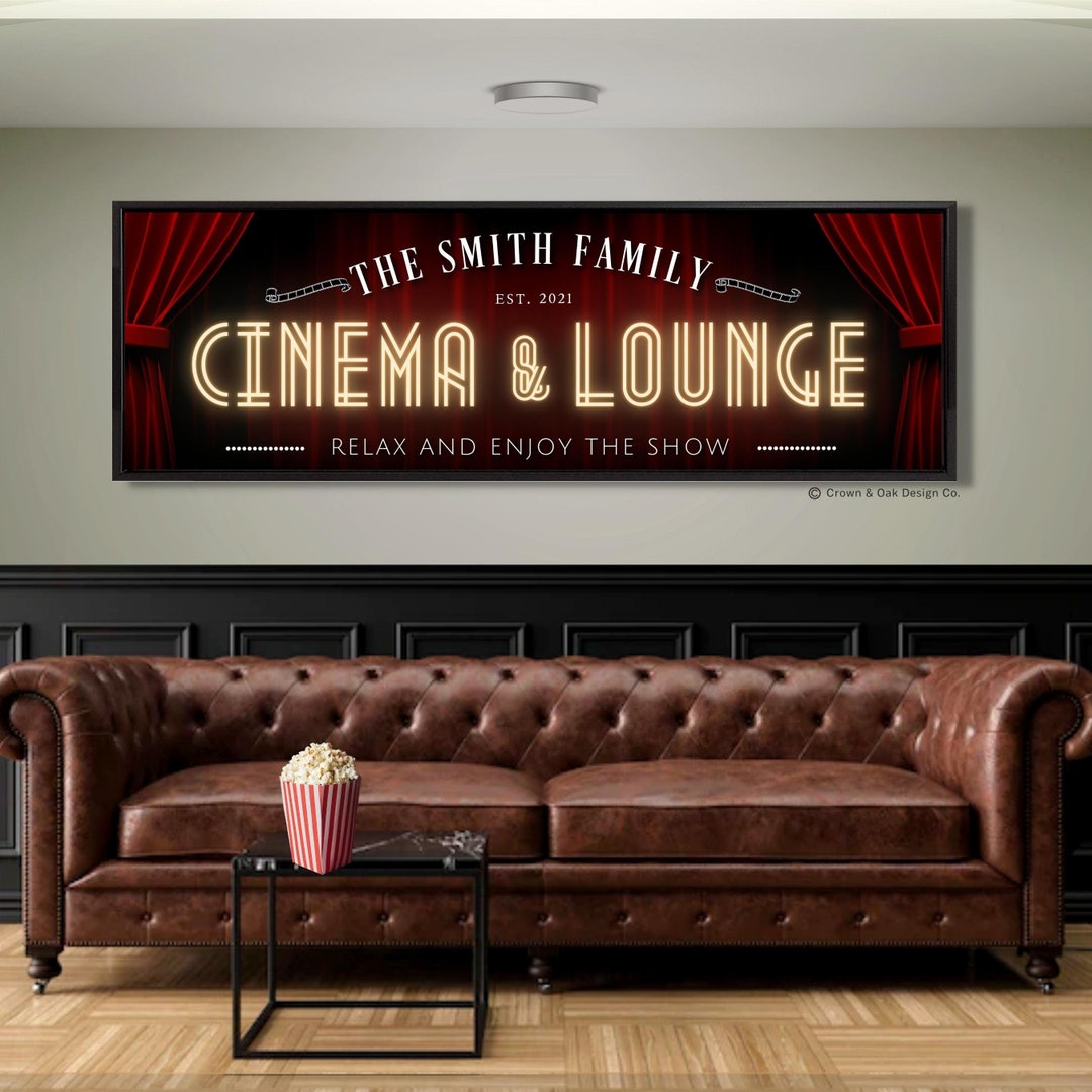 Home Cinema Sign Movie Room Sign Personalized Family Theater Room Wall