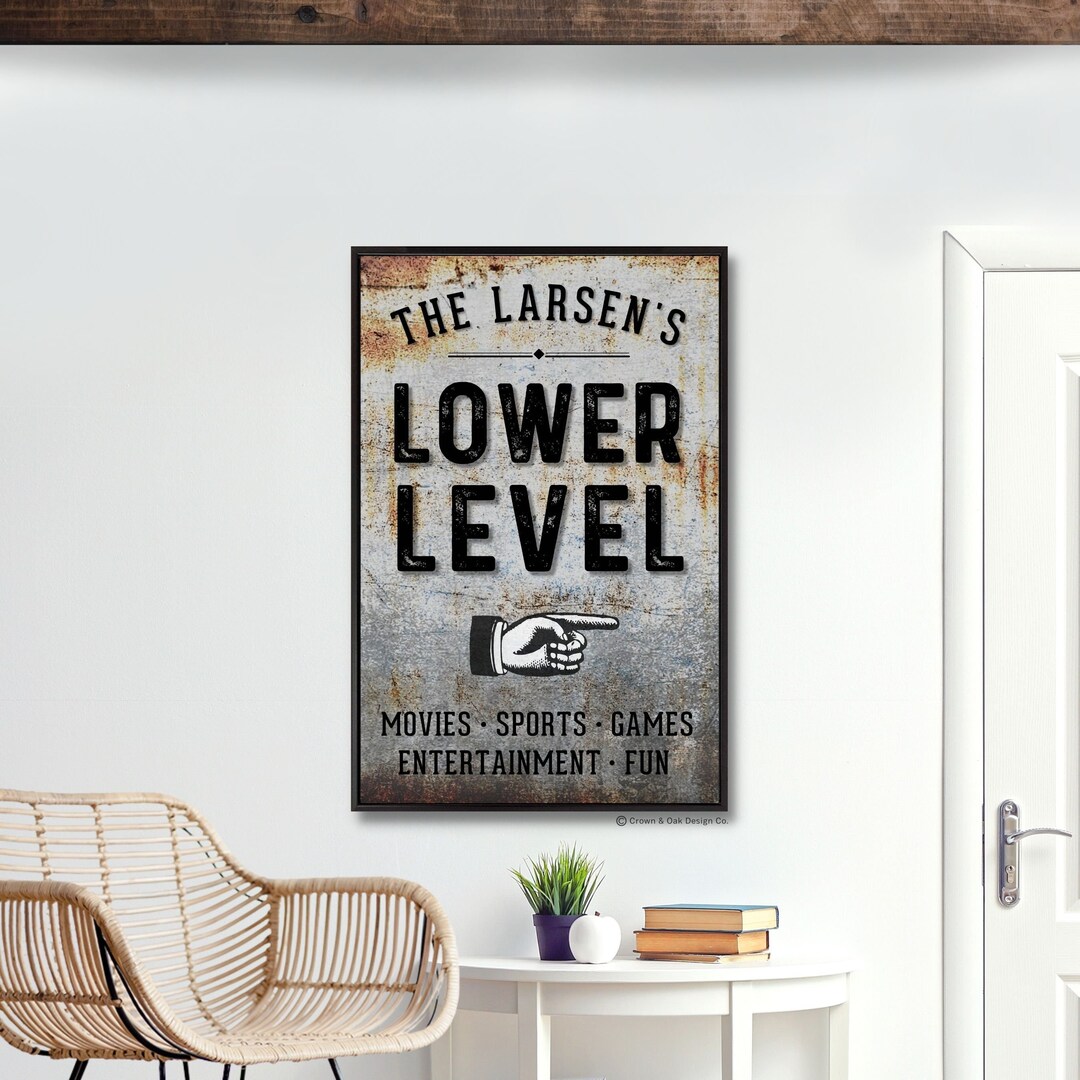 Lower Level Sign for Basement Vertical Sign for Downstairs Game Room