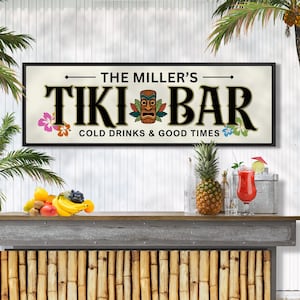 Tiki Bar Sign, Personalized Tropical Patio Decor, Floral Lanai Signs For Pool Deck
