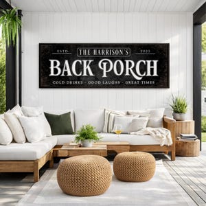 Personalized Back Porch Sign, Custom Family Name Patio Decor, Rustic Porch Wall Art 画像 3
