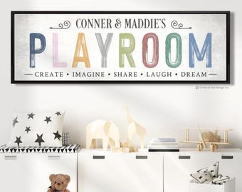 Personalized Playroom Sign, Custom Kids Name Wall Decor, Boho Play Room Print