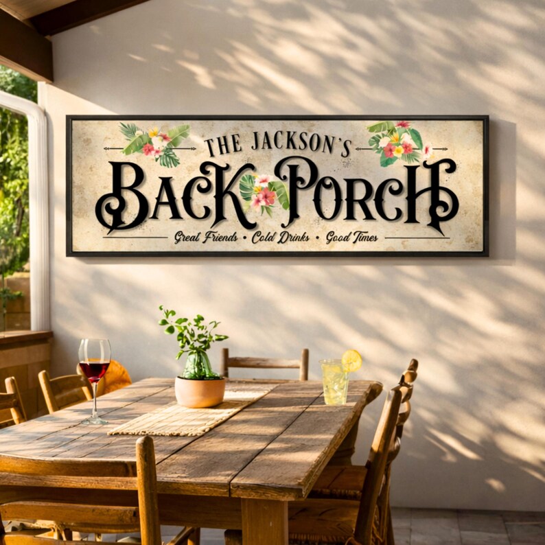 Back Porch Sign, Personalized Family Patio Wall Decor, Floral Lanai ...