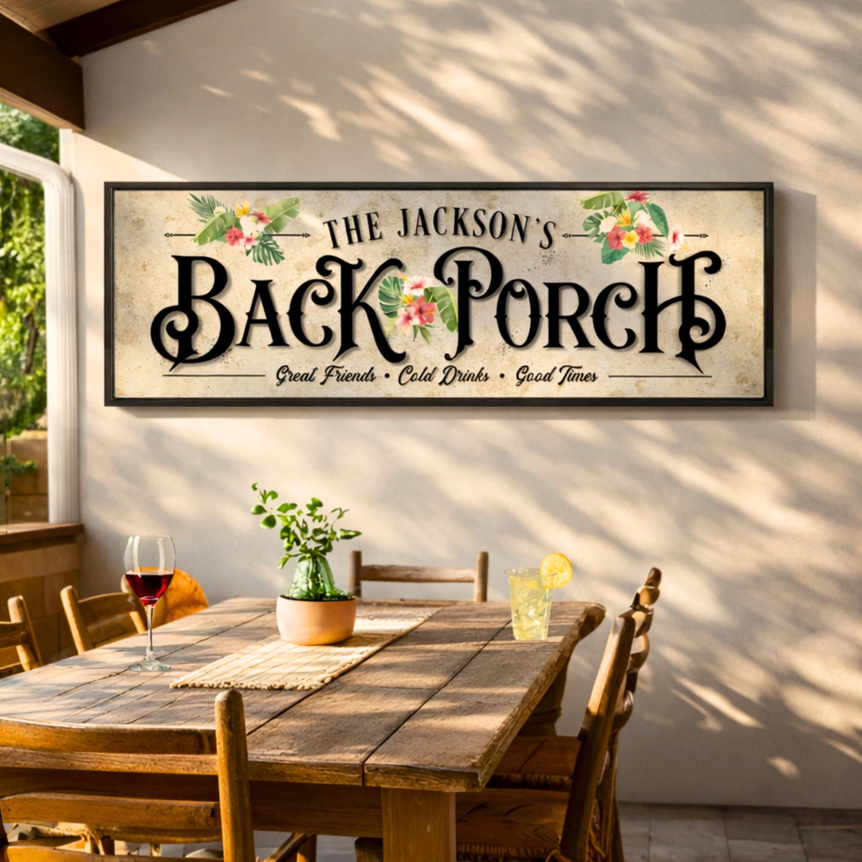 Back Porch Sign, Personalized Family Patio Wall Decor, Floral Lanai ...