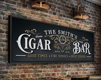 Cigar Bar Sign, Lounge Signs For Man Cave, Personalized Cigar Print, Speakeasy Wall Decor