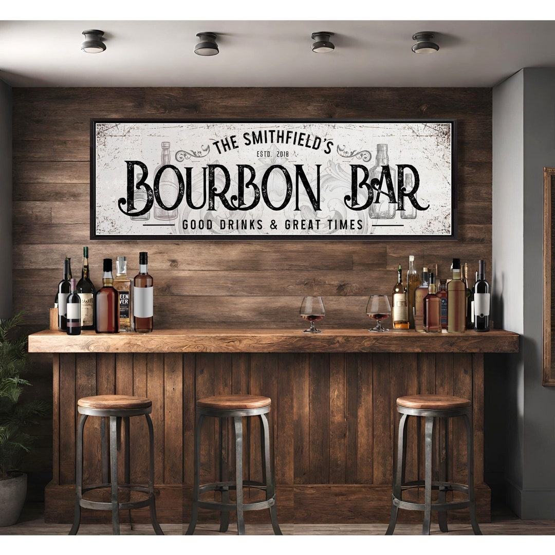 Bourbon Bar Sign for Home Bar Whiskey Pub Sign Rustic Basement Bar