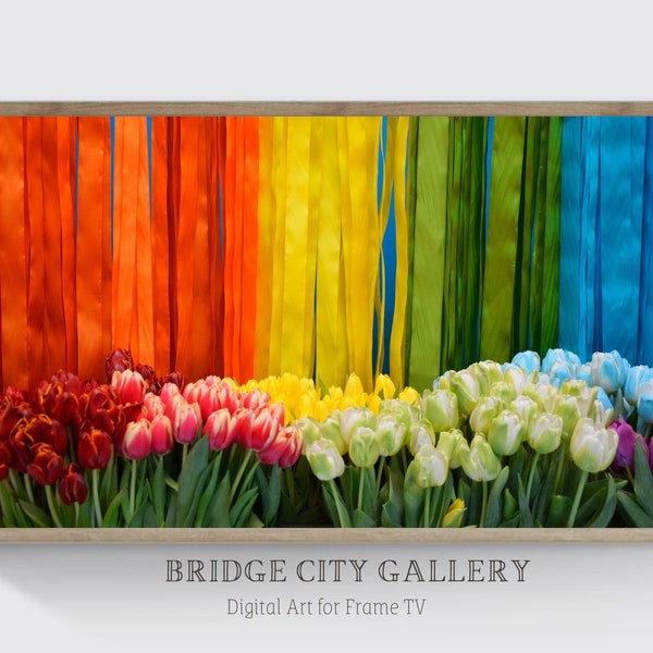 Samsung Frame TV Art Flowers, Rainbow Tulips, Spring, Floral Art for Frame TV, Instant Digital Download