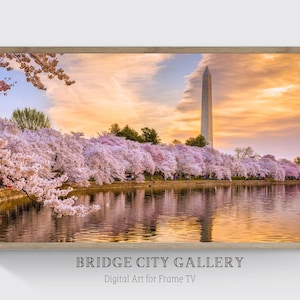 Samsung Frame TV Art, Cherry Blossoms, Cityscape, Landscape, Washington D.C., FRAME TV Art, Instant Digital Download