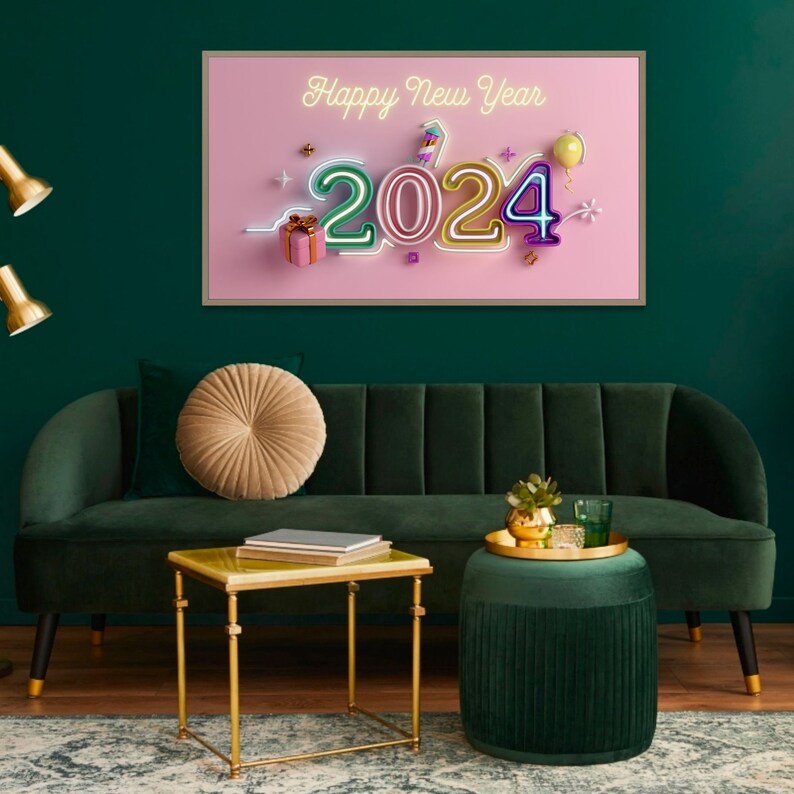 Samsung Frame TV Art New Year's, 2023, Pink New Year's Eve Decor, Happy