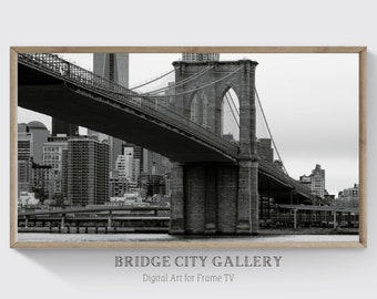 Samsung Frame TV Art, Brooklyn Bridge, New York, Cityscape, Black and White Photography, FRAME TV Art, Instant Digital Download