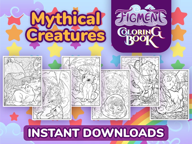 Mythical Creatures Coloring Book Bundle, Fantasy Animal Coloring Pages, Instant Digital Download ...