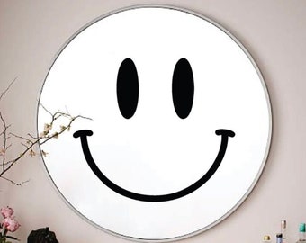 Smiley Face for Mirror Wall Decal Art Sticker Vinyl Home Decor Girls Women Makeup Lashes Brows Beauty Vanity Bedroom Cute Trendy Smile Happy