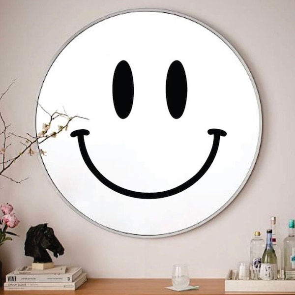 Smiley Face for Mirror Wall Decal Art Sticker Vinyl Home Decor Girls Women Makeup Lashes Brows Beauty Vanity Bedroom Cute Trendy Smile Happy