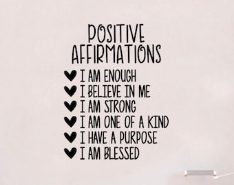 Positive Affirmations v2 Wall Decal Home Decor Art Sticker Vinyl Bedroom Teen Girls Boys Nursery Smile Cute School Self Love Mental Health