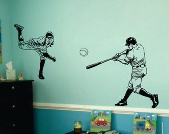 Baseball Players Wall Decal Art Sticker Vinyl Home Decor Girls Boys Teen Bedroom Kids Sports Nursery Softball Homerun Pitcher Ball Game