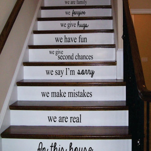 In This House Stairs v2 Quote Wall Decal Art Sticker Vinyl Home Decor Girls Boys Teen Stairway Family Inspirational Love Cute Mom