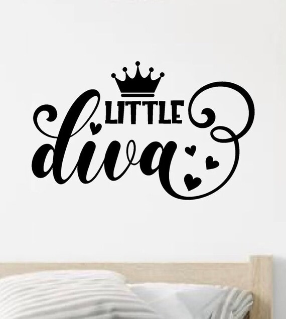 Little Diva Quote Wall Decal Art Sticker Vinyl Bedroom Home Decor Aesthetic Trendy Girls Teen Daughter Newborn Nursery Baby Queen Princess