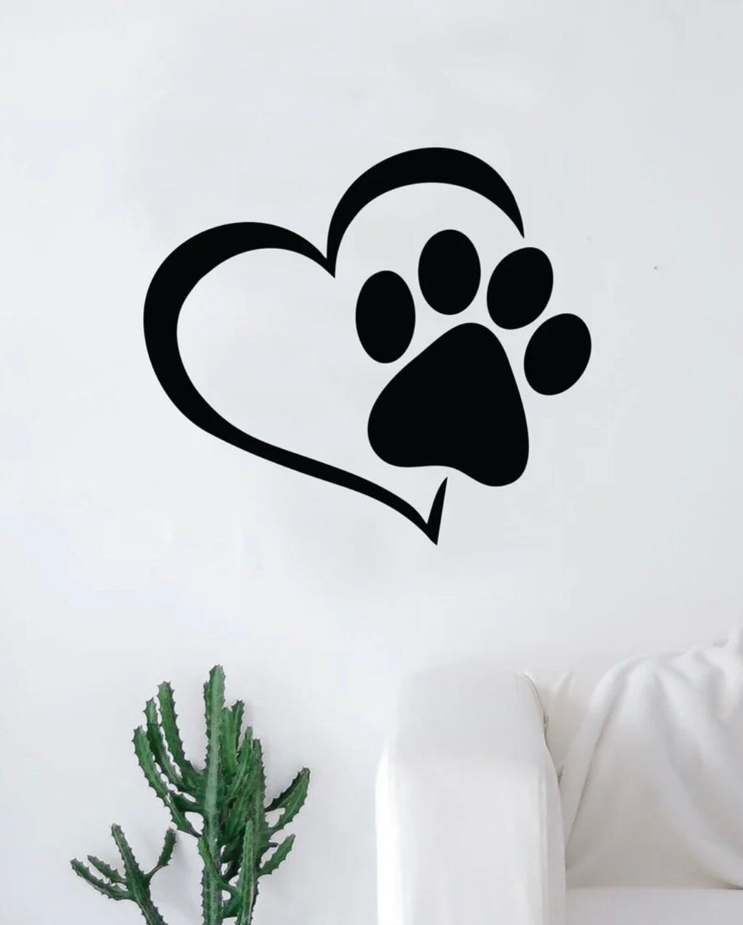 Dog Paw Print Heart V2 Wall Decal Art Sticker Vinyl Home Decor Girls ...