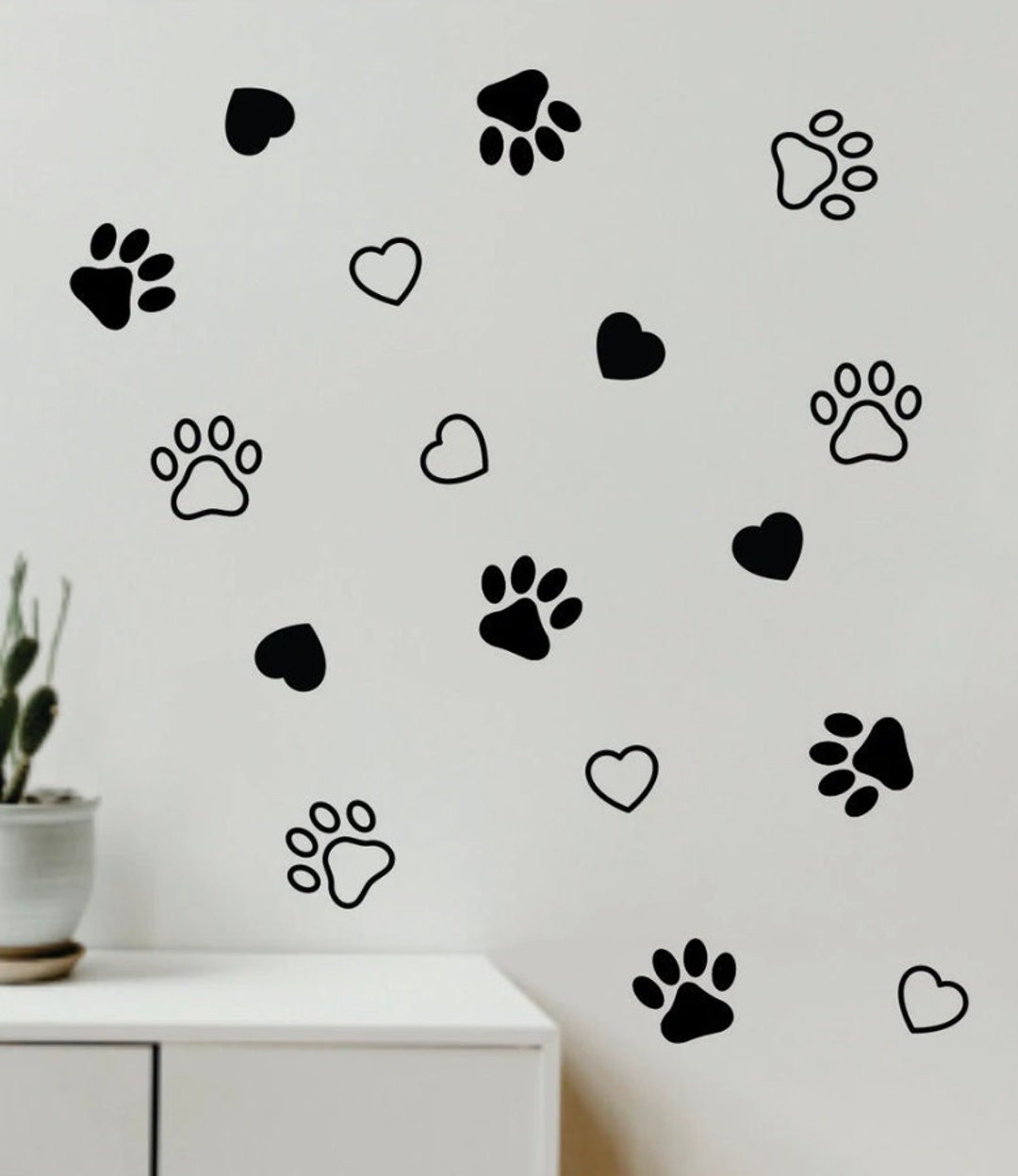 Dog Paw Prints Hearts Pattern Wall Decal Art Sticker Vinyl Home Decor ...