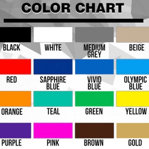 K&ouml;nnte beinhalten: Farbkarte mit 16 Farbmustern. Die Farben sind: Schwarz, Wei&szlig;, Mittelgrau, Beige, Rot, Saphirblau, Leuchtend Blau, Olympia Blau, Orange, T&uuml;rkis, Gr&uuml;n, Gelb, Lila, Rosa, Braun und Gold.