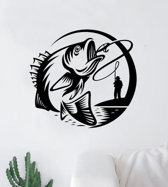 Fish Fishing V2 Wall Decal Art Sticker Vinyl Home Decor Girls Boys Dad Men  Man Cave Sports Reel Ocean River Boat Fisherman Fish -  Canada