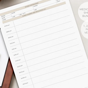 Nurse Medication Sheet Bundle - 1, 2, 3, 4, 6 en 8 patiënten | Verpleegkundig Dienstplanner | Tracker Dag - Nachtdienst | Uurrooster