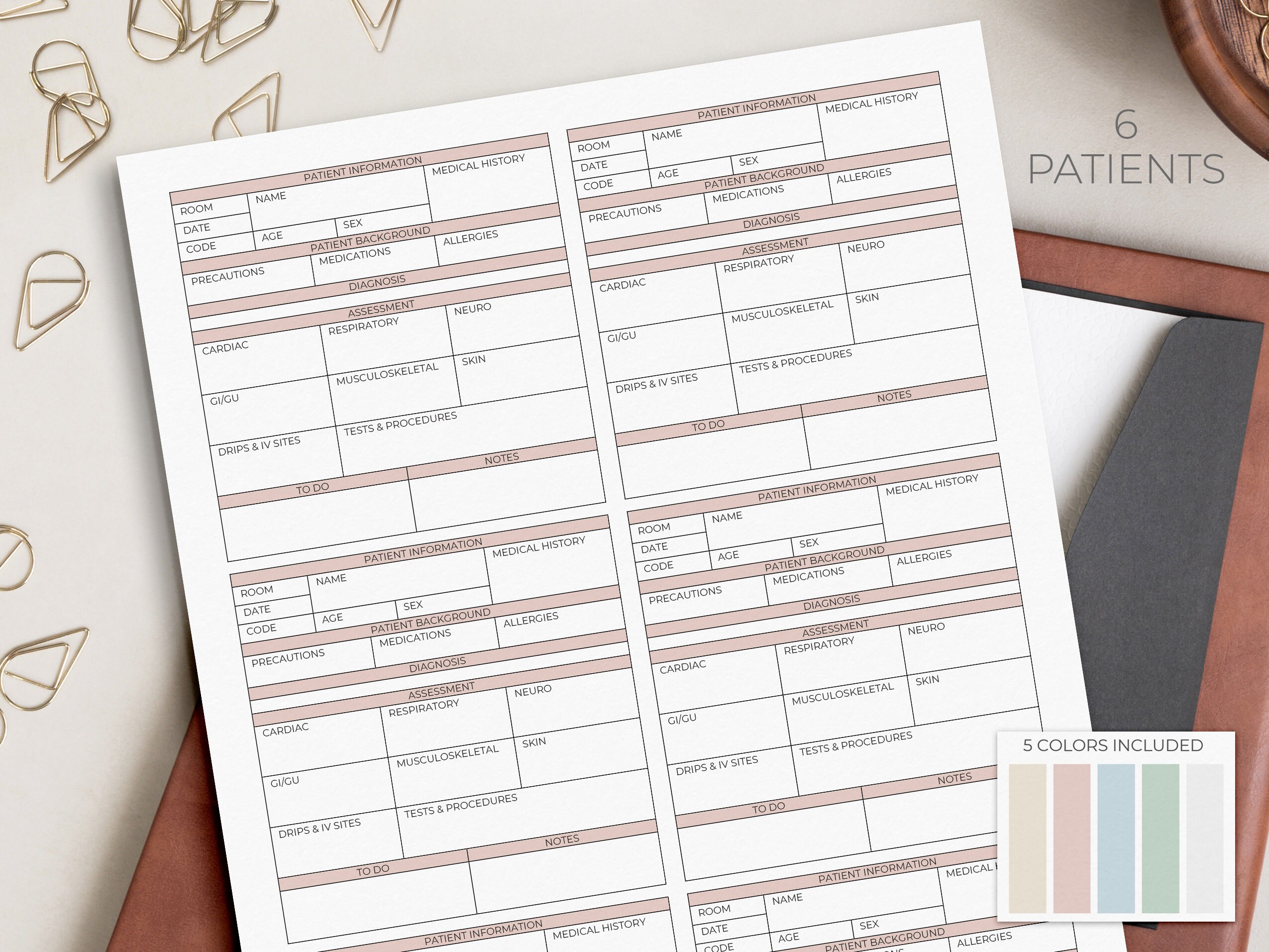 Nurse Report Sheet for 6 Patients | Nursing Report | Printable PDF | Nurse Brain Sheet | Nurse Notes | Nurse Hand-off | Patient Assessment