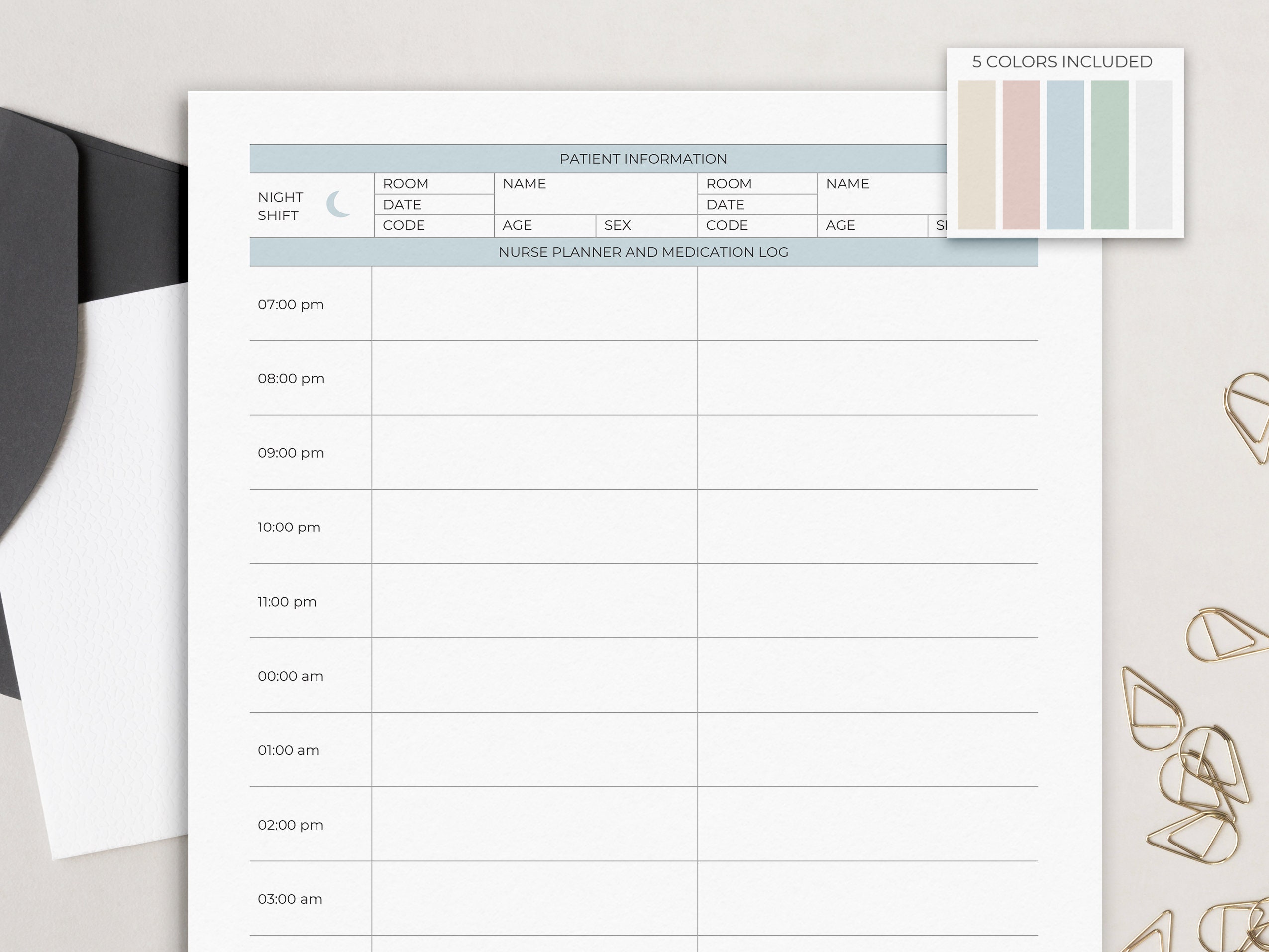 Medication Sheet - Two Patient | Nursing Notes | Nurse To Do List - Night Shift | Printable PDF | Nurse Hourly Schedule | Medication Chart