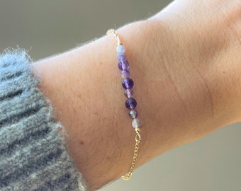 Natural Amethyst Chain Bracelet | Dainty Minimalist Boho Jewelry | February Birthstone | Genuine Gemstone Healing Beads for Calming & Peace