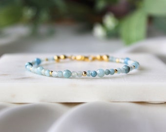 Natural Aquamarine Bracelet | March Birthstone | Dainty Minimalist Boho Jewelry | Genuine Gemstone Healing Crystal Bead for Calming