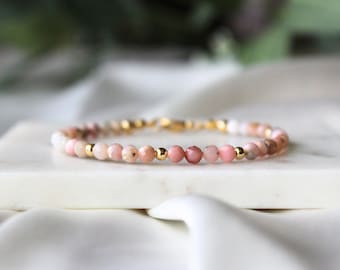 Natural Pink Opal Bracelet | October Birthstone | Dainty Minimalist Boho Jewelry | Genuine Gemstone Healing Crystal Bead for Love & Healing