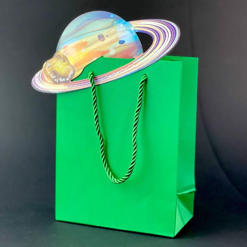 Space Party Bags - Luxury Birthday bags - Spacel Party Gift Bag - Paper gift bags - Kids Goodie Bag Green