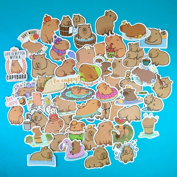 Pack of 50 Capybara Stickers - Party Bag fillers - Vinyl stickers