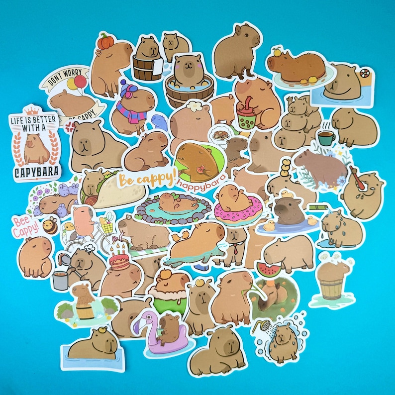 Pack of 50 Capybara Stickers - Party Bag fillers - Vinyl stickers image 1