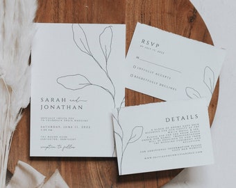 Elegant Wedding Invitation Suite Template, Minimalist Wedding Invitation Set, Simple Printable Invite , Edit with TEMPLETT, Instant Download