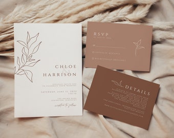 Terracotta Wedding Invitation Template Download Wedding Invitation Set Boho Invites Minimalist Wedding Invitation Instant Download Details