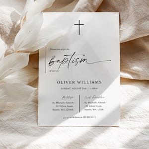 Invitation au baptême modifiable, modèle d’invitation au baptême Boho de fleurs sauvages, invitation au baptême imprimable rustique, invitation au baptême Bogo, MSB01