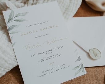 Greenery Gold Bridal Shower Invitation, Bridal Shower Invite Template, Editable Printable Instant Download, 100% Editable, Eucalyptus