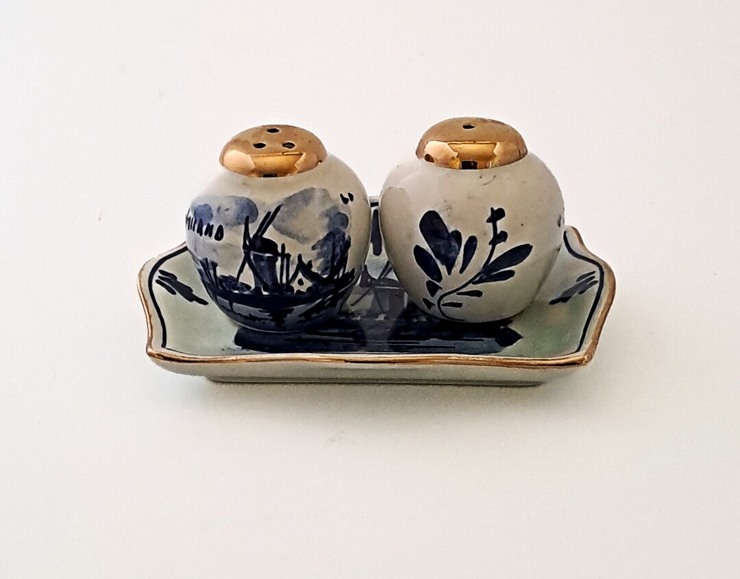 1950's Delft Blue Cruet Set Salt and Pepper Shakers With Tray. Etsy