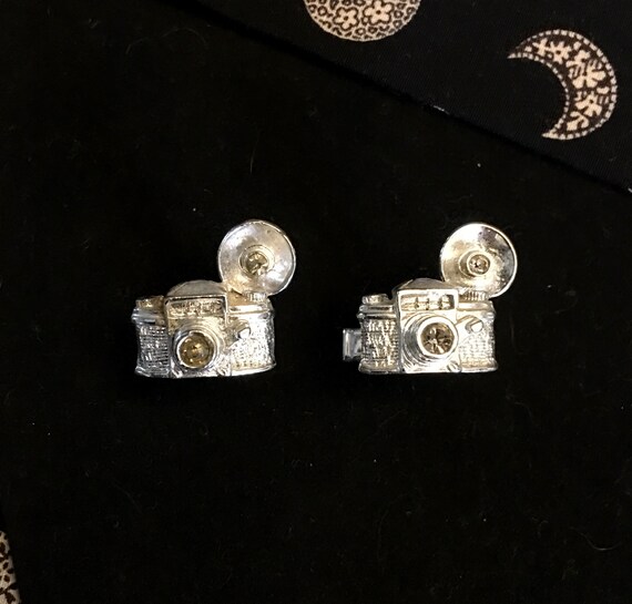Vintage Flash Camera Cuff Links - Silver Tone wit… - image 2