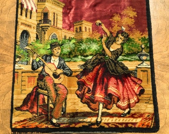 Antique Velvet Pillow Cover - Dancer and Guitar Player - Made in Italy - Romantic Style