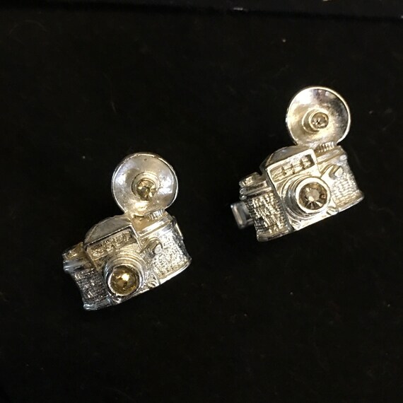 Vintage Flash Camera Cuff Links - Silver Tone wit… - image 1
