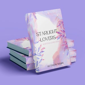 May include: A stack of books with the title "Starlight Lovers" on the cover. The book cover features a watercolour design with pink, purple, and blue hues, and floral accents. The subtitle and author name are also visible.