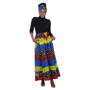 long skirt with Headwrap| African Print Long Skirt| Colored African Print Skirts|