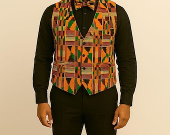 Men's Kente Print Vest: African Cotton Occasional Wear