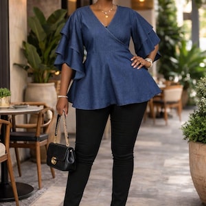 Denim Wrap Top image 1