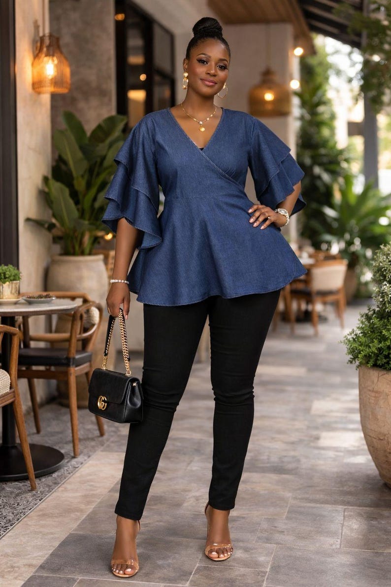 Denim Wrap Top image 1