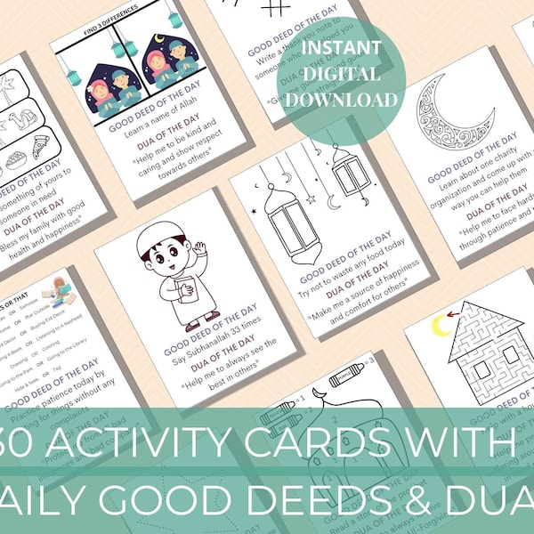 Ramadan Kids Activity Good Deed & Dua Cards Printable Digital Download | Ramadan Kids Activity | Kids Dua Cards | Ramadan Advent Calendar