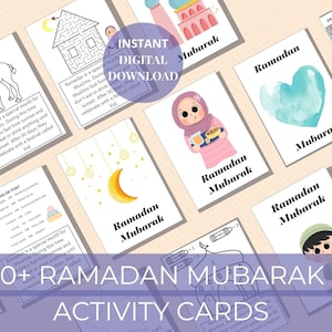 Ramadan Mubarak Kids School Activity Cards Printable Digital Download | Ramadan Kids Activity | Kids Ramadan Cards | Ramadan Advent Calendar